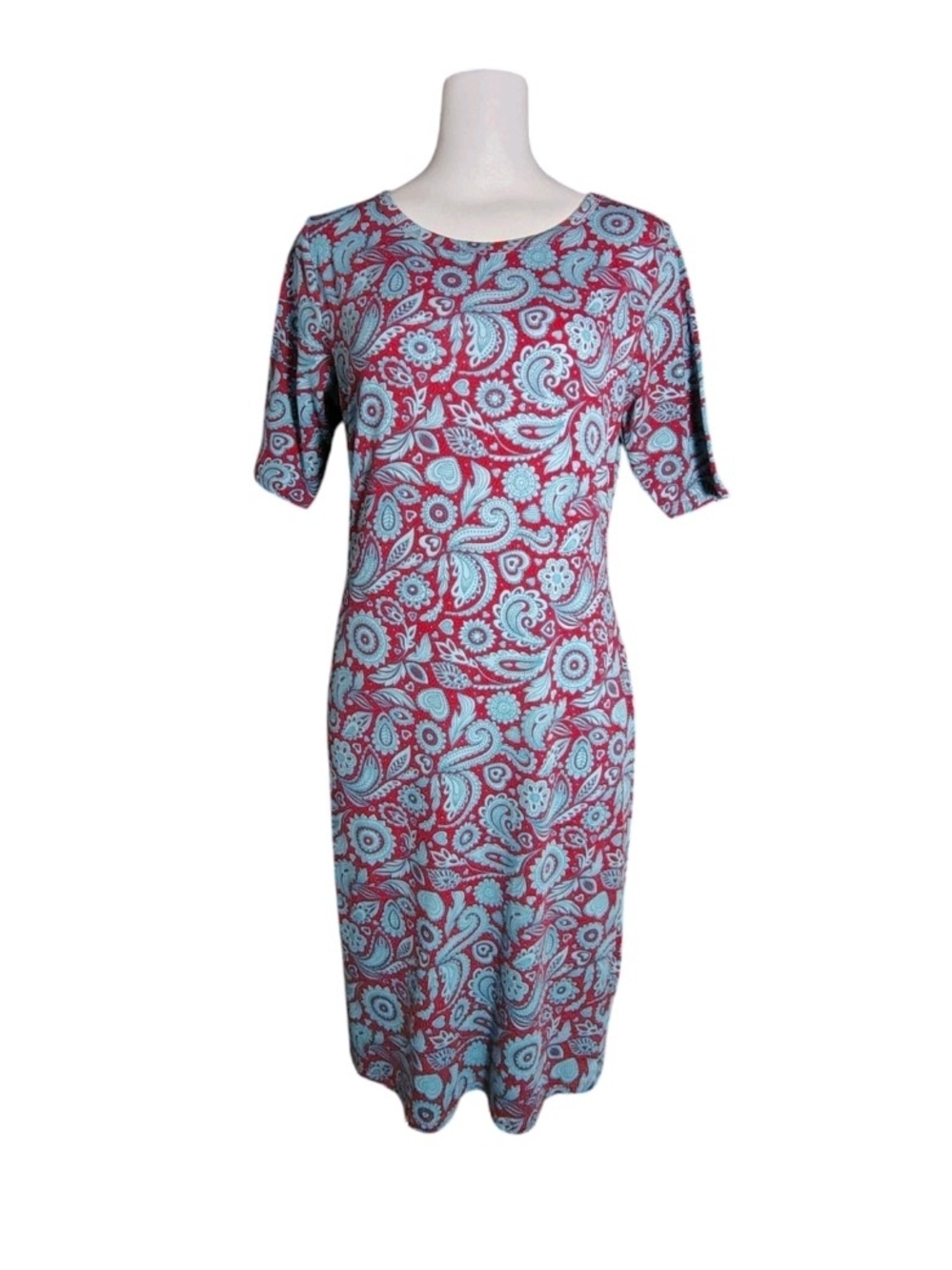 LuLaRoe Red and Light Blue Paisley Midi Dress